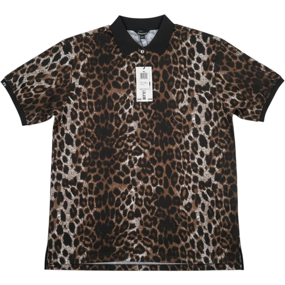 Imperious Mens Cheetah Cotton Print Polo Shirt Short Sleeve Cotton Brown 2XL NWT